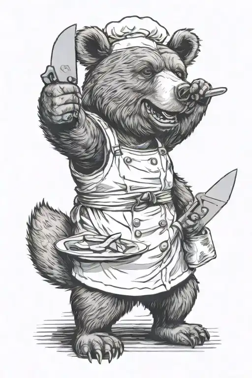 Bear Chef Giving Thumbs Up Holding A Chef Knife