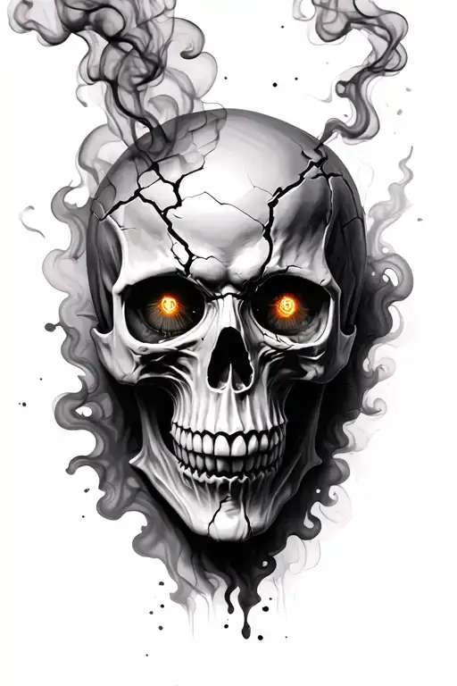 Broken Evil Skull With Smoke And Glowy Eyes