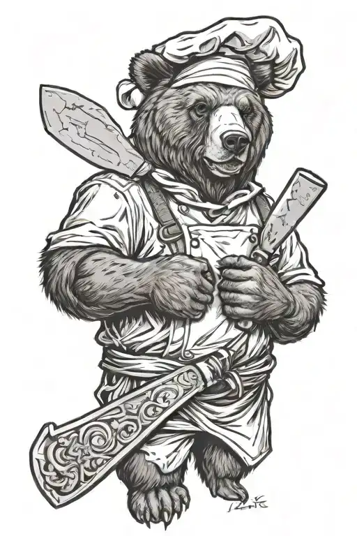 Bear Chef Giving Thumbs Up And Holding A Chef Knife