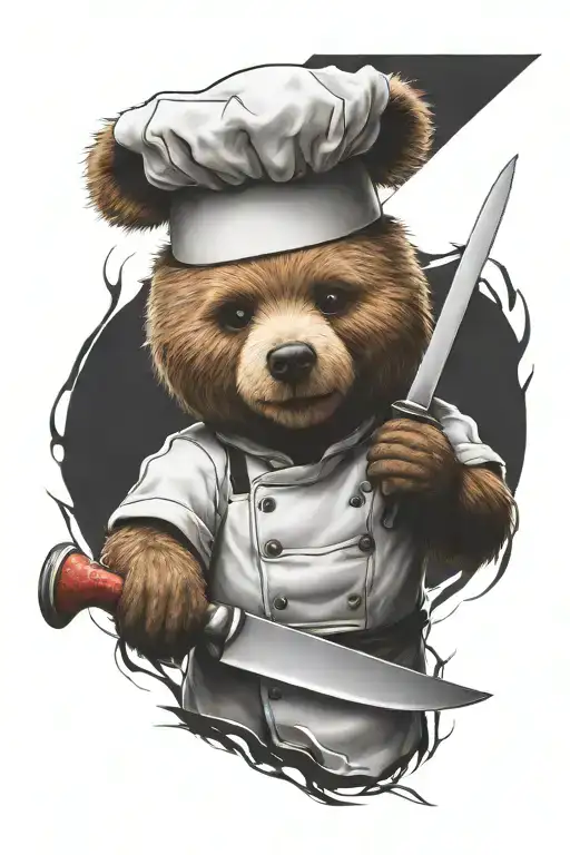A Sarcastic Teddy Bear Who Is A Professional Chef Holding A Chef Knife