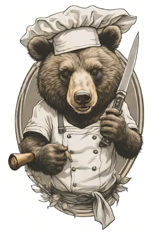 Bear Chef Giving Thumbs Up And Holding A Chef Knife