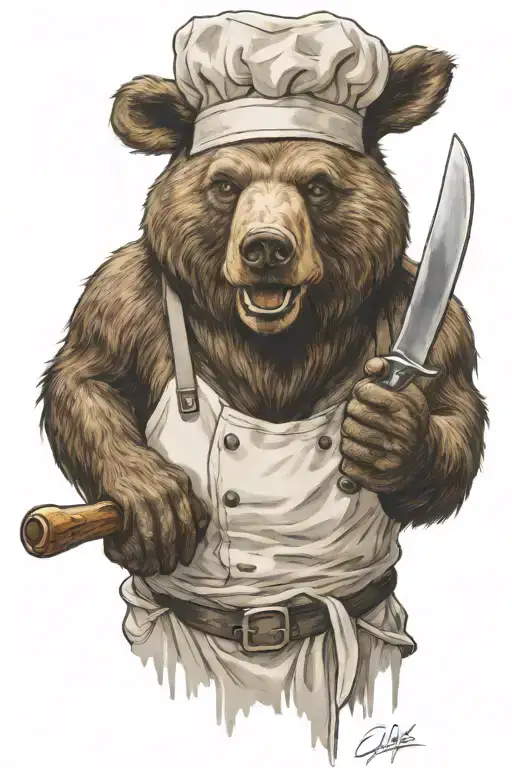 Bear Chef Giving Thumbs Up And Holding A Chef Knife