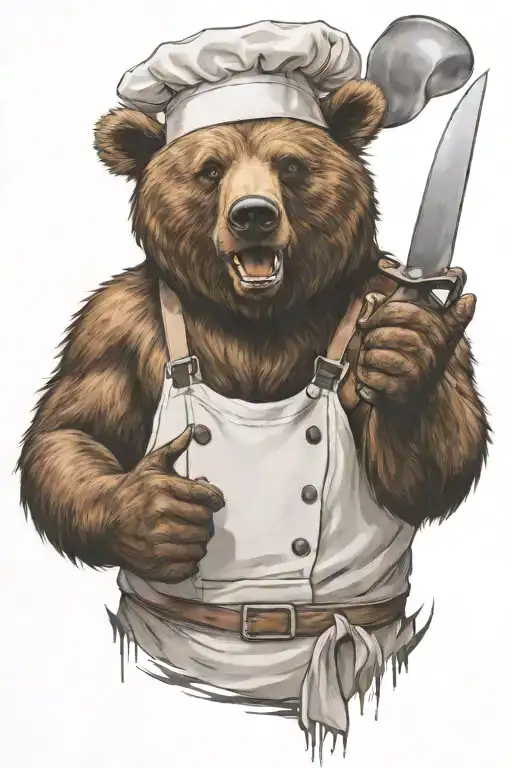 Bear Chef Giving Thumbs Up And Holding A Chef Knife