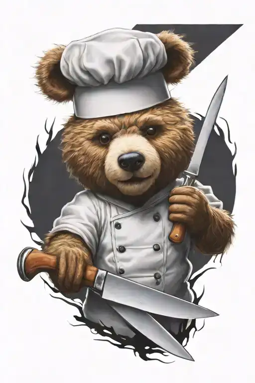 A Sarcastic Teddy Bear Who Is A Professional Chef Holding A Chef Knife