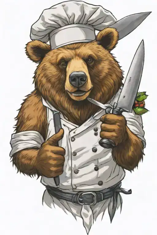Bear Chef Giving Thumbs Up And Holding A Chef Knife