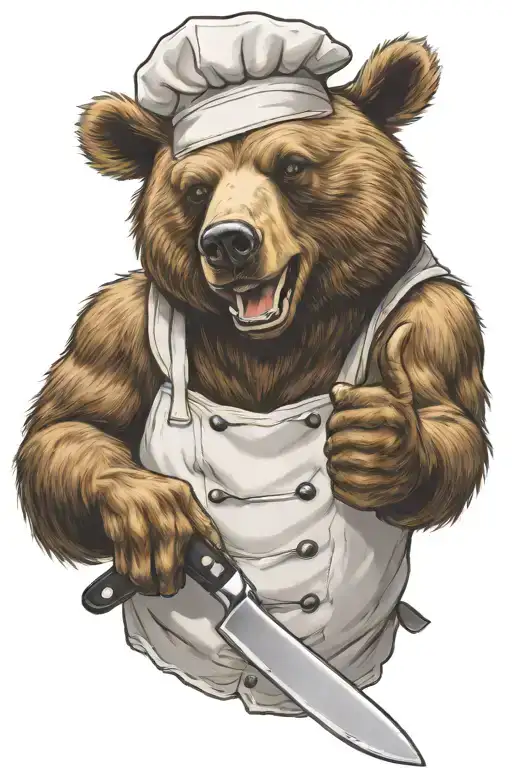 Bear Chef Giving Thumbs Up Holding A Chef Knife