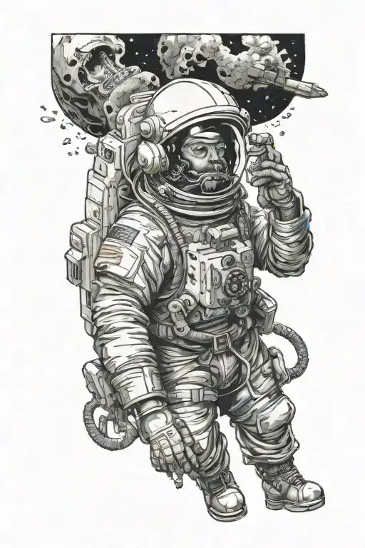 Astronaut Getting Out Of Samurai Head With Helmet