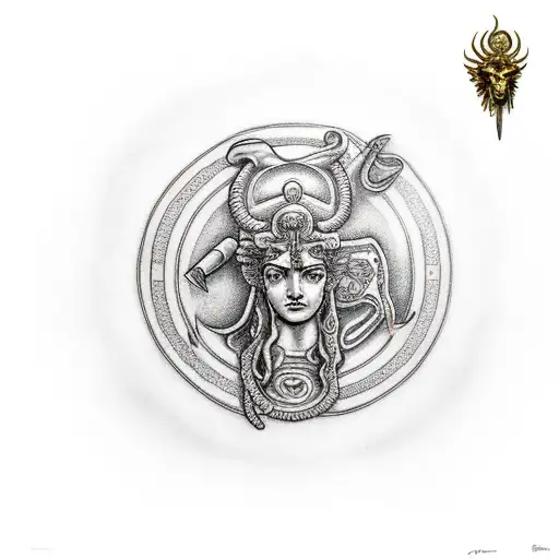 Athena Holding Spear And Medusa Shield