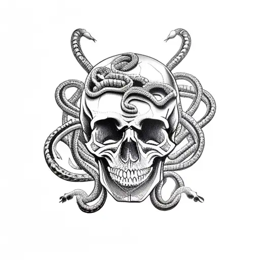Skull With Snakes Inside And Outside