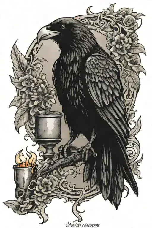 Black Raven Carrying 2 Medieval Torches