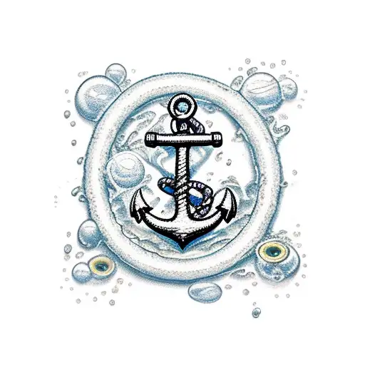 Anchor Submerged In Water With A Bead Necklace Wrapped Around It