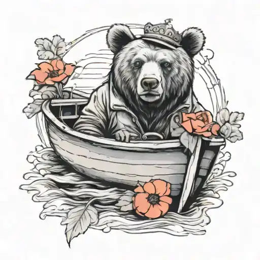 Bear In A Rowboat Wearing A Crown And A Poppy In His Jacket Pocket