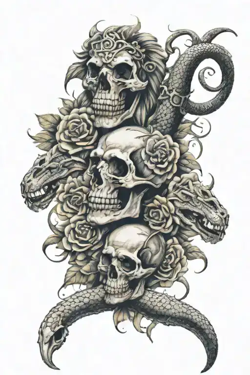 Get A Mix Of Gun Roses Skull Lion Roaring Snake