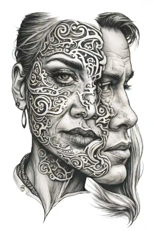 Half Face Of A Female And Half Face A Man