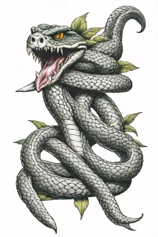 A Snake With A Double Sided Dagger In Its Mouth Open