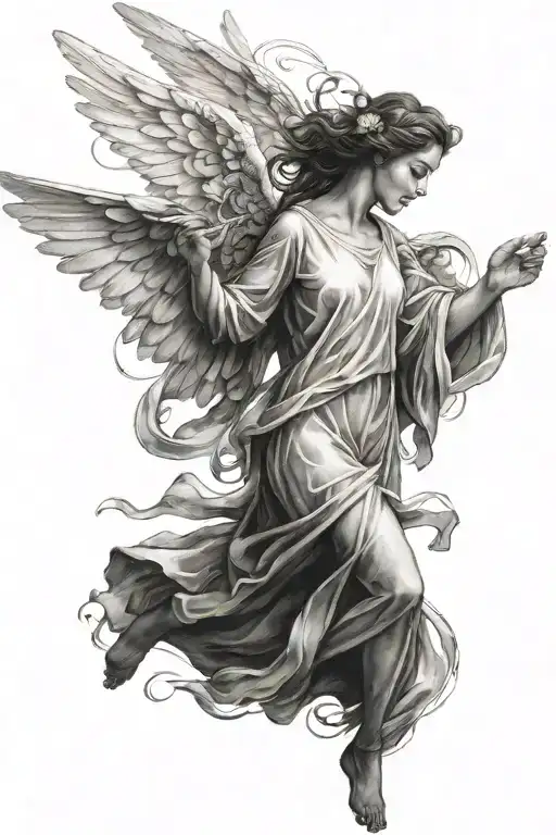 Angel With Wings And Two Birds Flying Towards