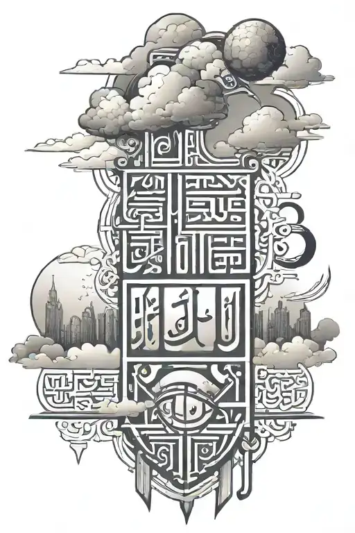 Arabic Writing With Clouds And Hieroglyphics