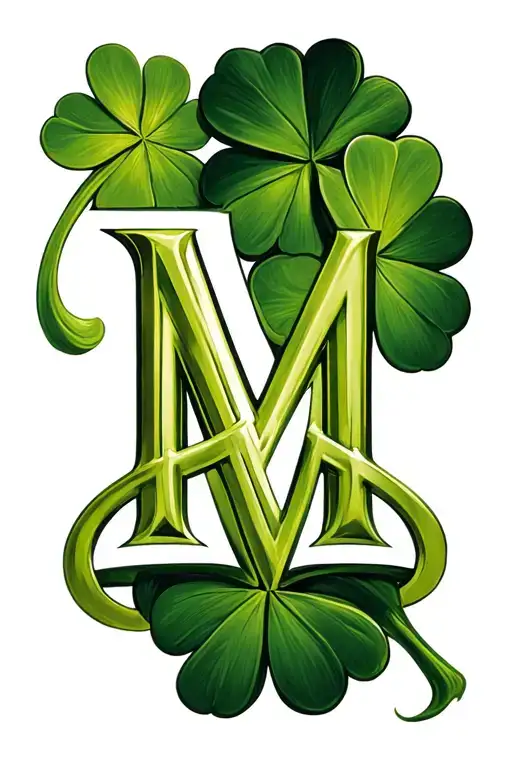 4 Leaf Clover With Celtic Letter M In The Middle