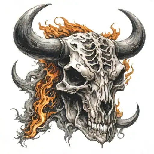 Bull Skull With Flames Around The Skull