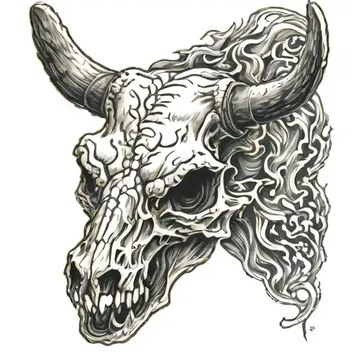Bull Skull Engulfed In Flames