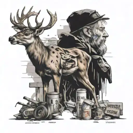 The Word 'Junkyard' And Deer And Garbage And Homeless Man