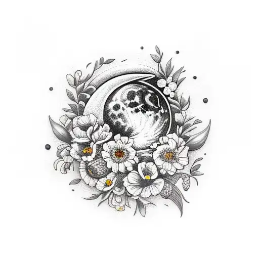 Moon With Bees And Flowers