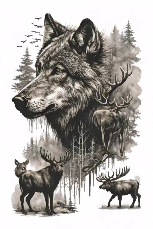 Wolf Moose Bear Elk Sleeve