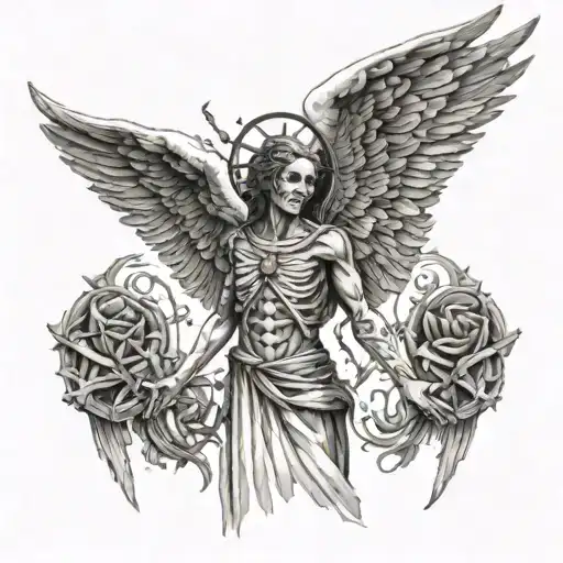 Angel Of Death With Open Wings And Crosses