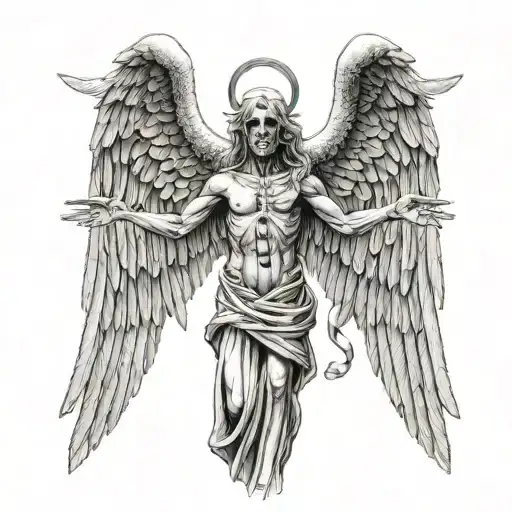 Angel Of Death With Open Wings And Crosses