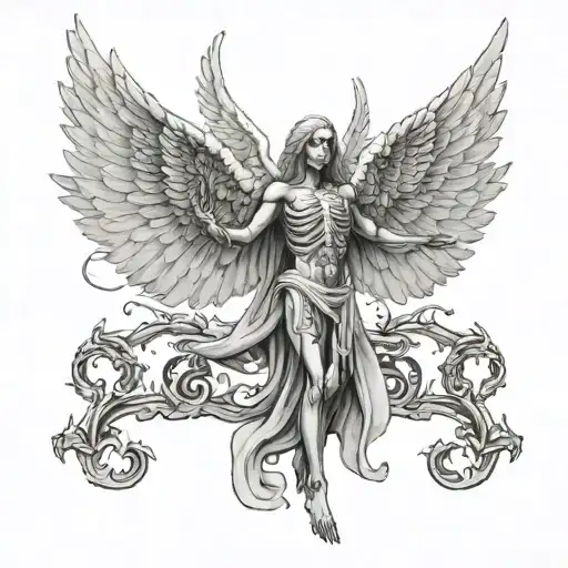 Angel Of Death With Open Wings And Bones