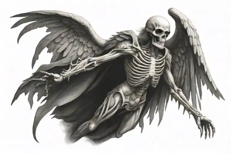 Angel Of Death With Open Wings And Bones