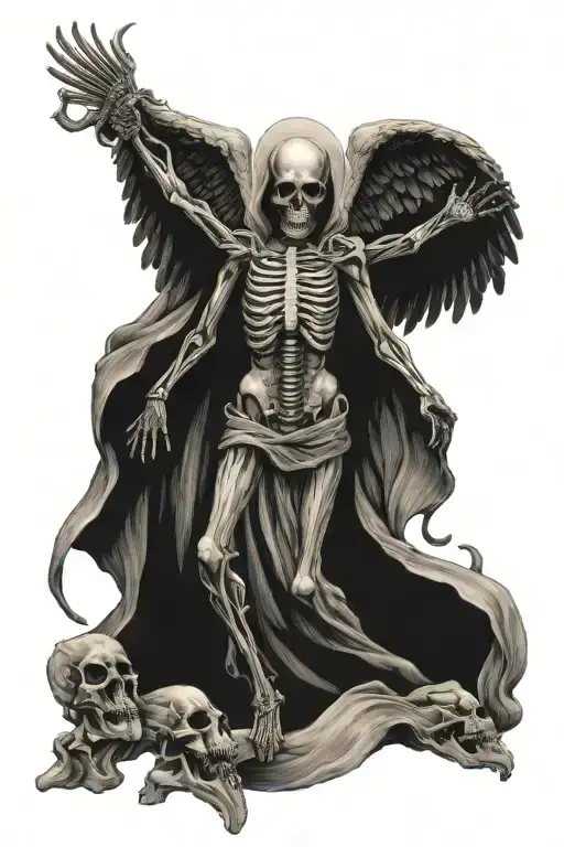 Angel Of Death With Open Wings And Bones