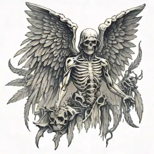 Angel Of Death With Open Wings And Bones Acient Mythology
