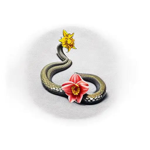 Dagger With Small Daffodil Flowers And A Snake Passing Through The Enire Dagger Vertically