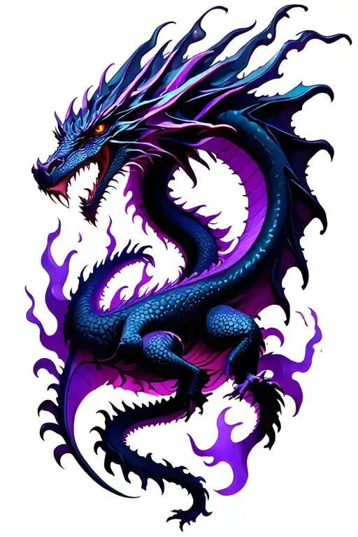Dragon Black Purple Flames Mystical Evil