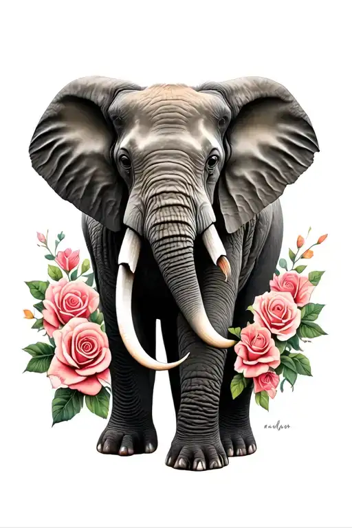Elephant With Roses