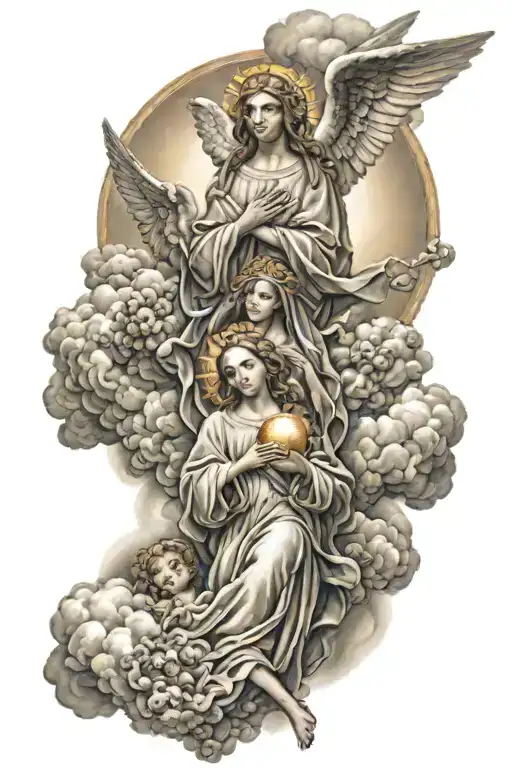 Angels And Saint Mary With Clouds And Sun