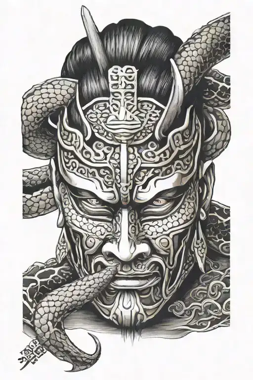 Samurai Mask With Snake