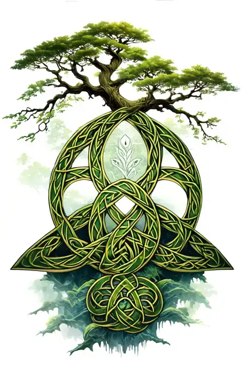Masculine Celtic Trinity With Nature Elements Like Trees