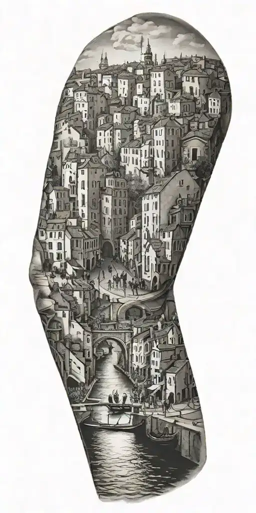 A Tattoo Representing The History Of Your Family Walking Through A City Similar To Venice