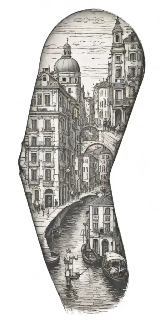 A Tattoo Representing The History Of Your Family Walking Through A City Similar To Venice