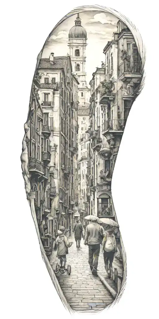 A Tattoo Representing The History Of Your Family Walking Through A City Similar To Venice