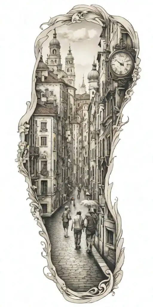 A Tattoo Representing The History Of Your Family Walking Through A City Similar To Venice
