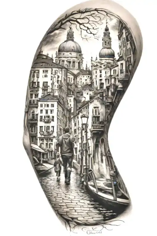 A Tattoo Representing The History Of Your Family Walking Through A City Similar To Venice