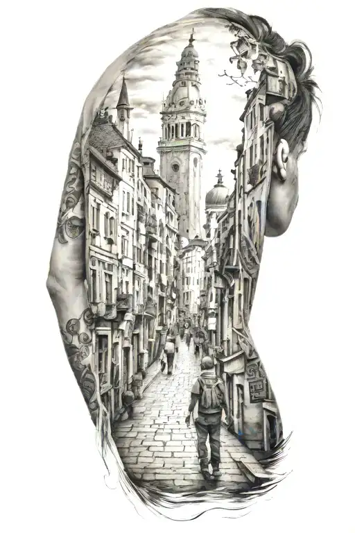 A Tattoo Representing The History Of Your Family Walking Through A City Similar To Venice