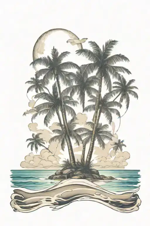 Crossed Palms And Beach Landscape Merging