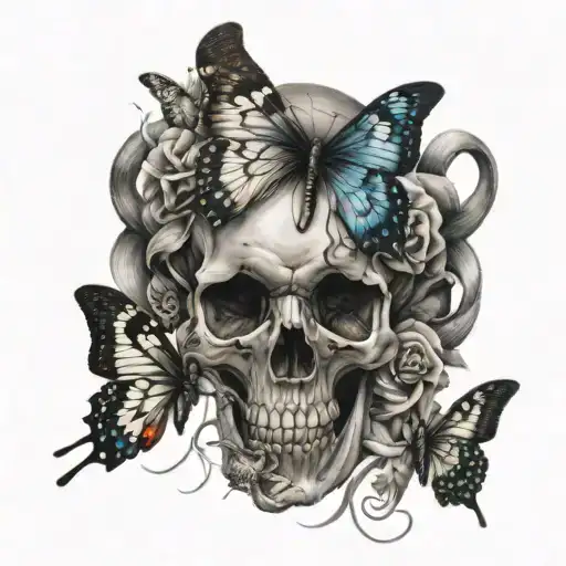 Butterfly And Skull With Snakes
