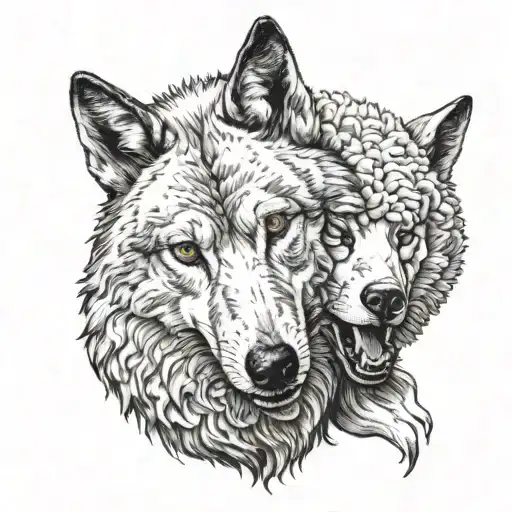 Face Of Wolf In Sheep's Clothing With Two Heads