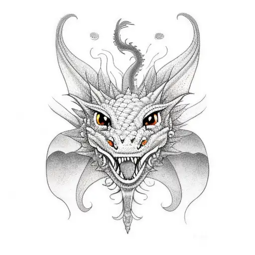 A Dragon And Butterfly In A Vibrant Red Color