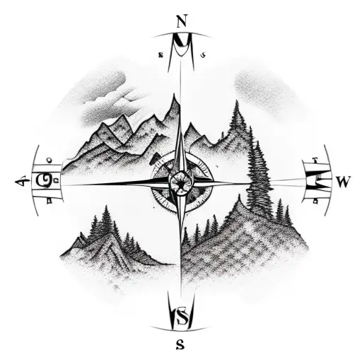 Compass With Mountains And Forest
